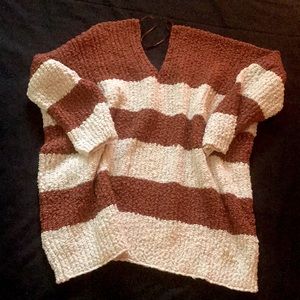 HIPPIE CHIC Boho OVERSIZED Oatmeal RUST & CREAM V Sweater S